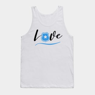 Love Police black text design with blue Police Badge Tank Top